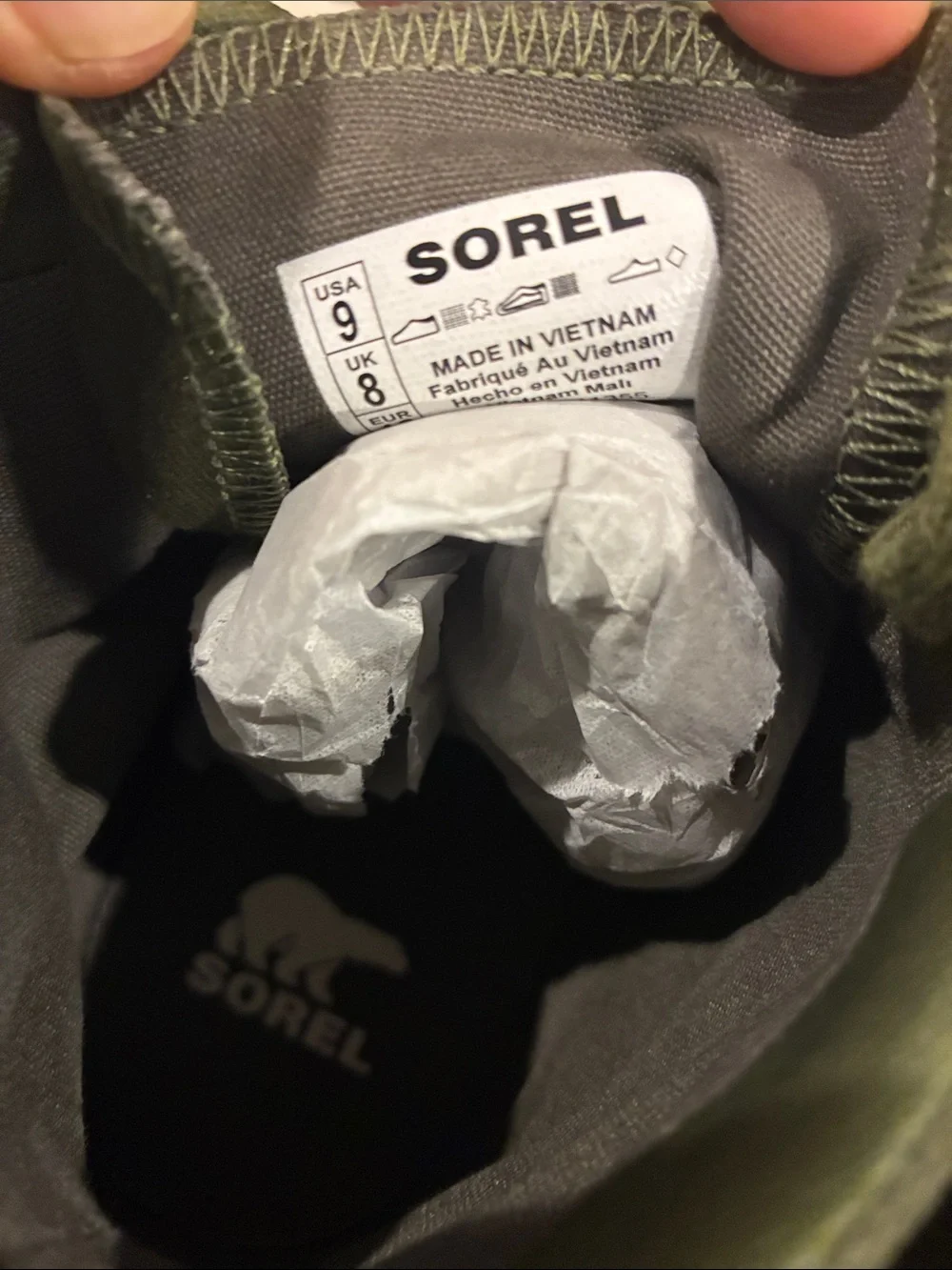 Sorel Olive Green High-Top Sneakers with Tan Sole